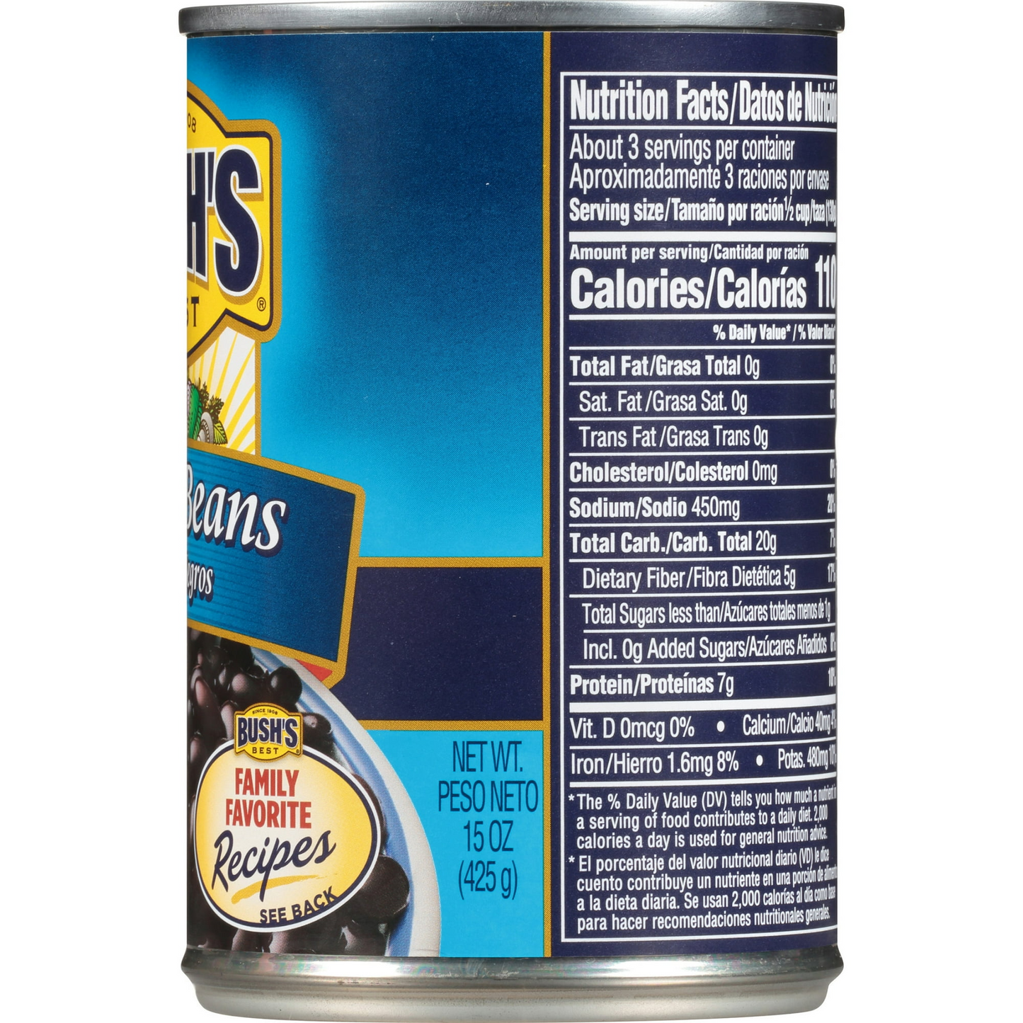 Bush's Black Beans, Canned Beans, 15 oz