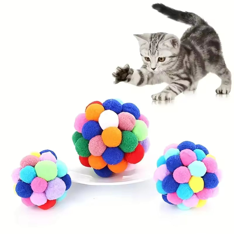 1/3PCS Cat Toys Cat Plush Ball Toy Pet Elastic Bell Ball Self Hi Ball Playing Cat Colorful Woolen Ball