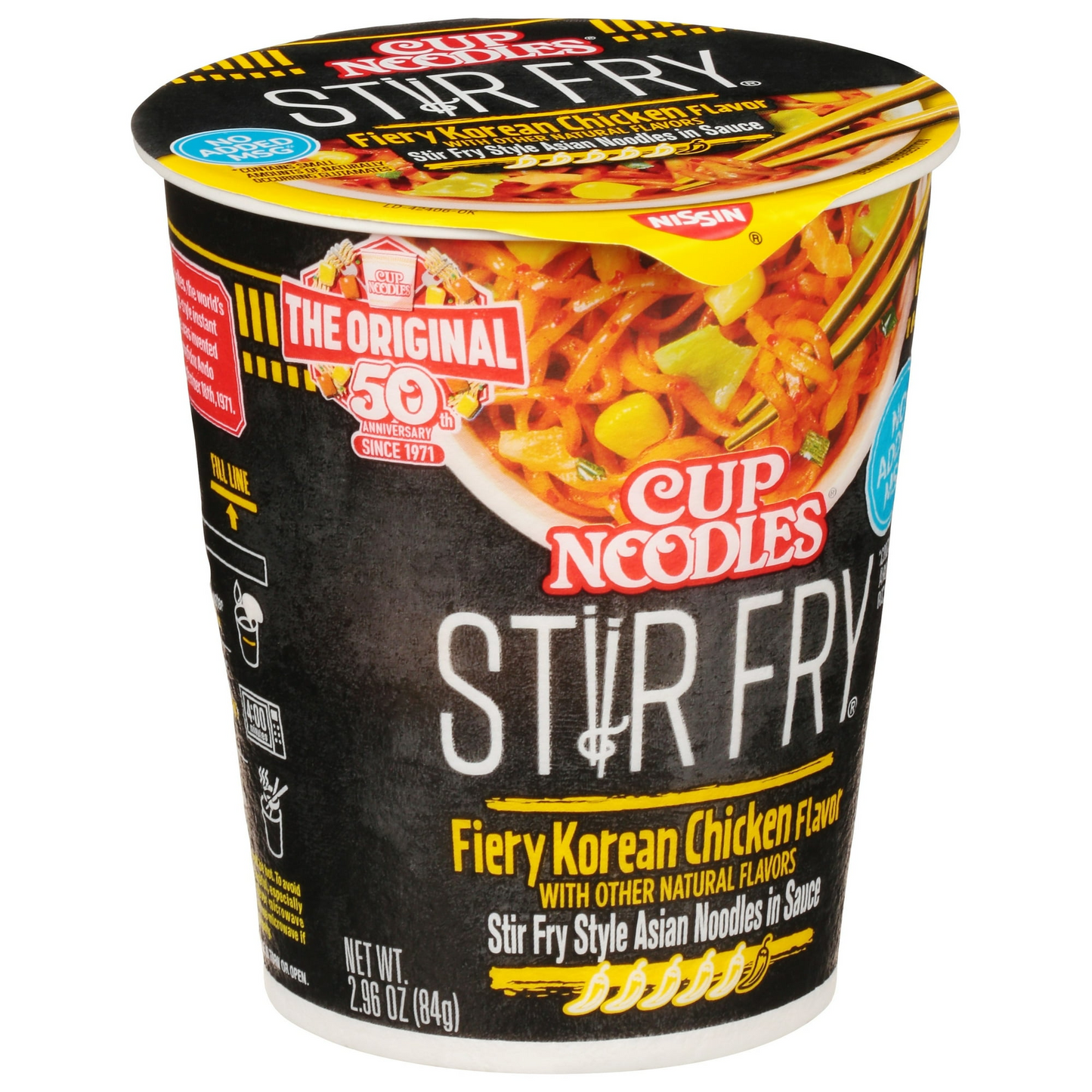 Nissin Foods Cup Noodles Stir Fry Ramen Noodles, Fiery Korean Chicken Flavor, 2.36 oz Cup, Shelf-Stable