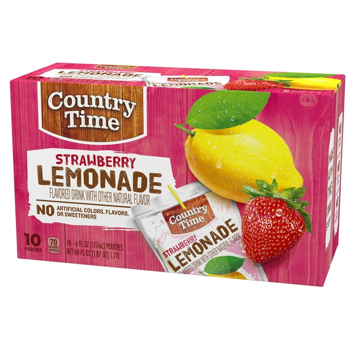 Country Time Strawberry Lemonade Ready to Drink Flavored with Other Natural Flavors Drink Pouches, 10 Ct Box, 6 fl oz Pouches, Liquids