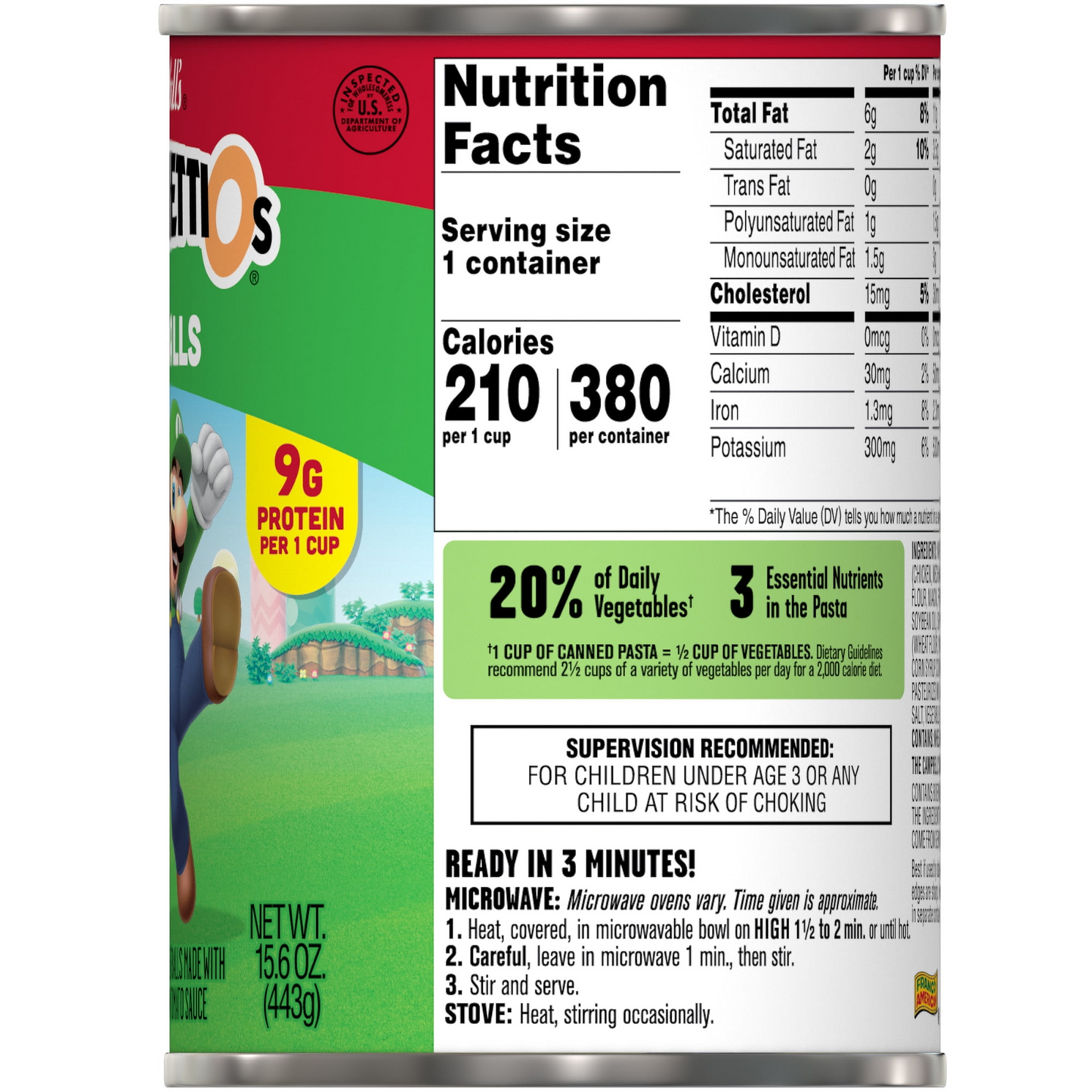 SpaghettiOs Super Mario Bros Canned Pasta with Meatballs, 15.6 oz Can