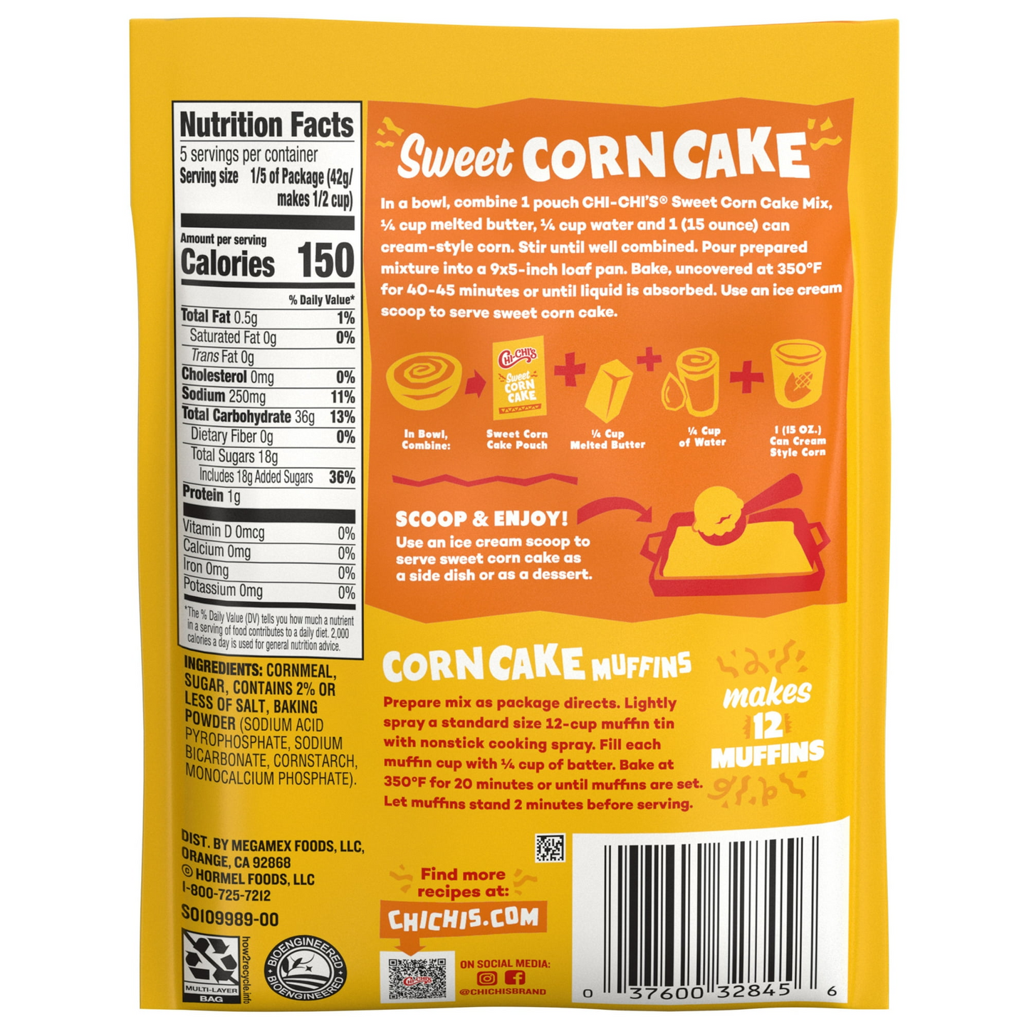 CHI-CHI'S Sweet Corn Cake Mix, Shelf-Stable, 7.4 oz Pouch, (12 Count)