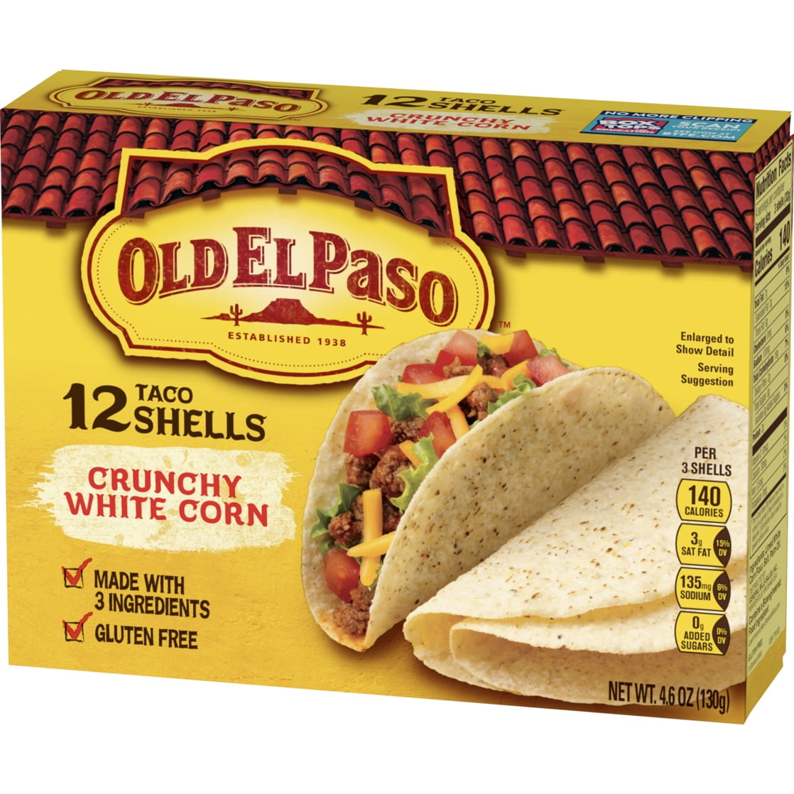 Old El Paso Crunchy White Corn Taco Shells, Gluten Free, 12 Ct., 4.6 oz.