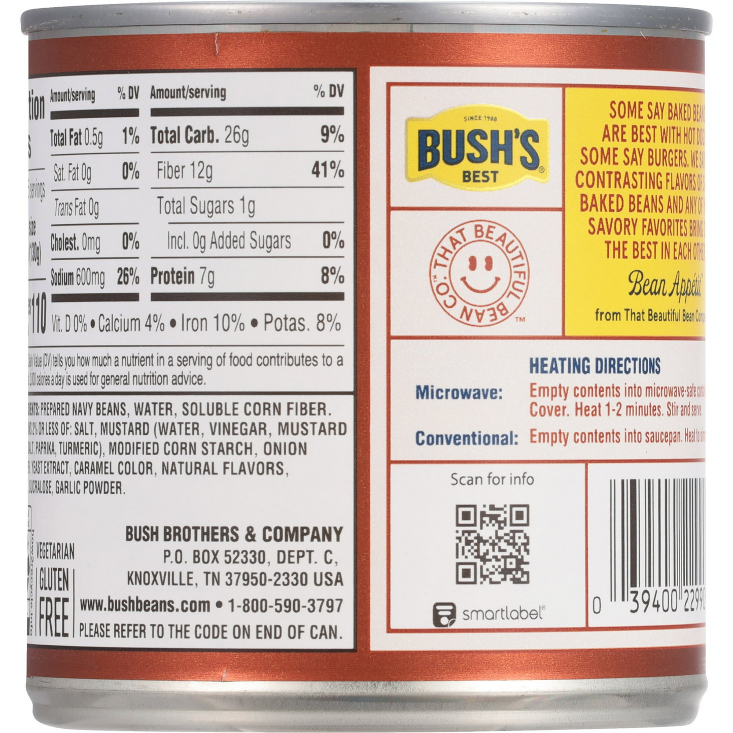 Bush's Zero Sugar Added Baked Beans, Canned Beans, 15.8 oz Can