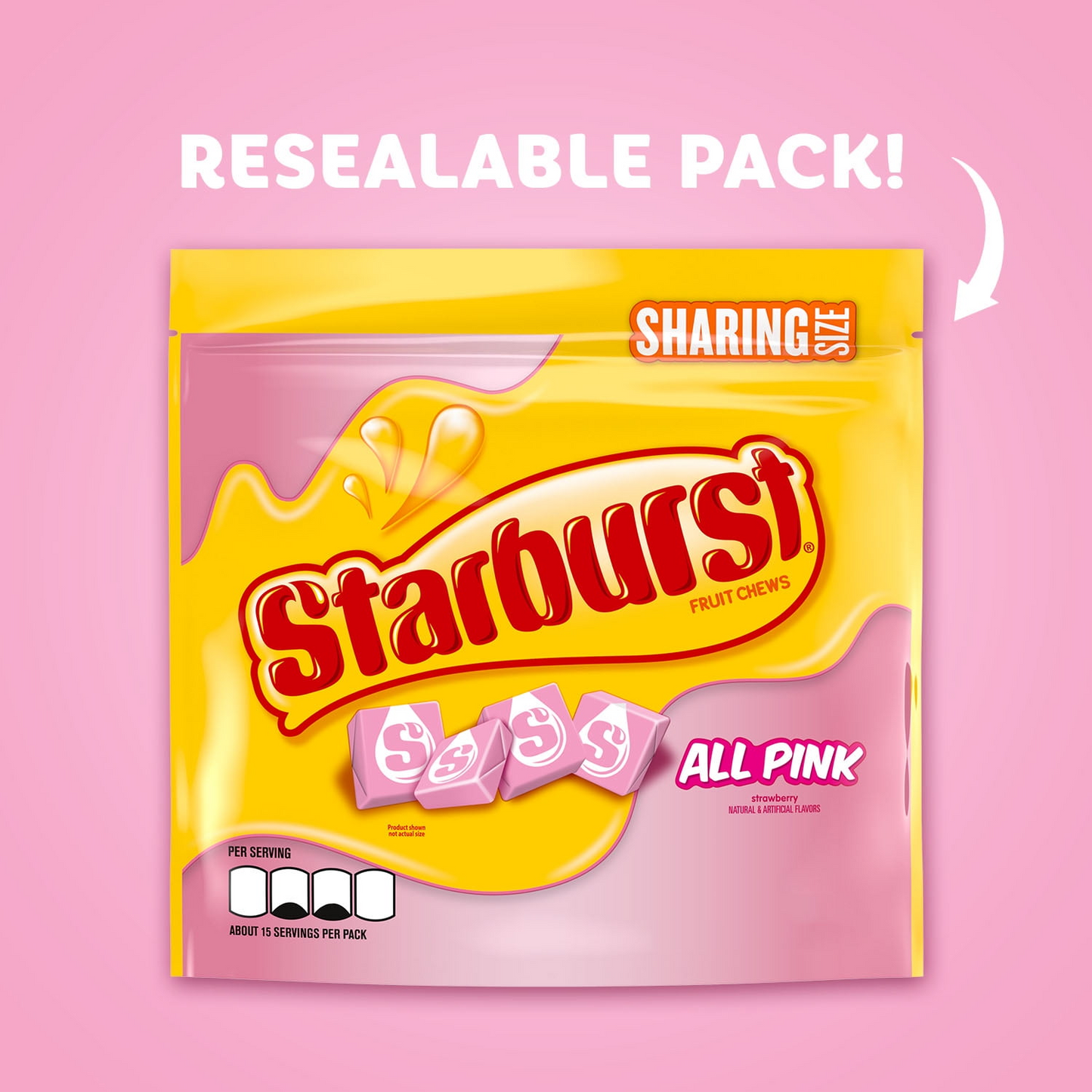 Starburst All Pink Fruit Chews Chewy Candy, Sharing Size, 15.6 oz Bag