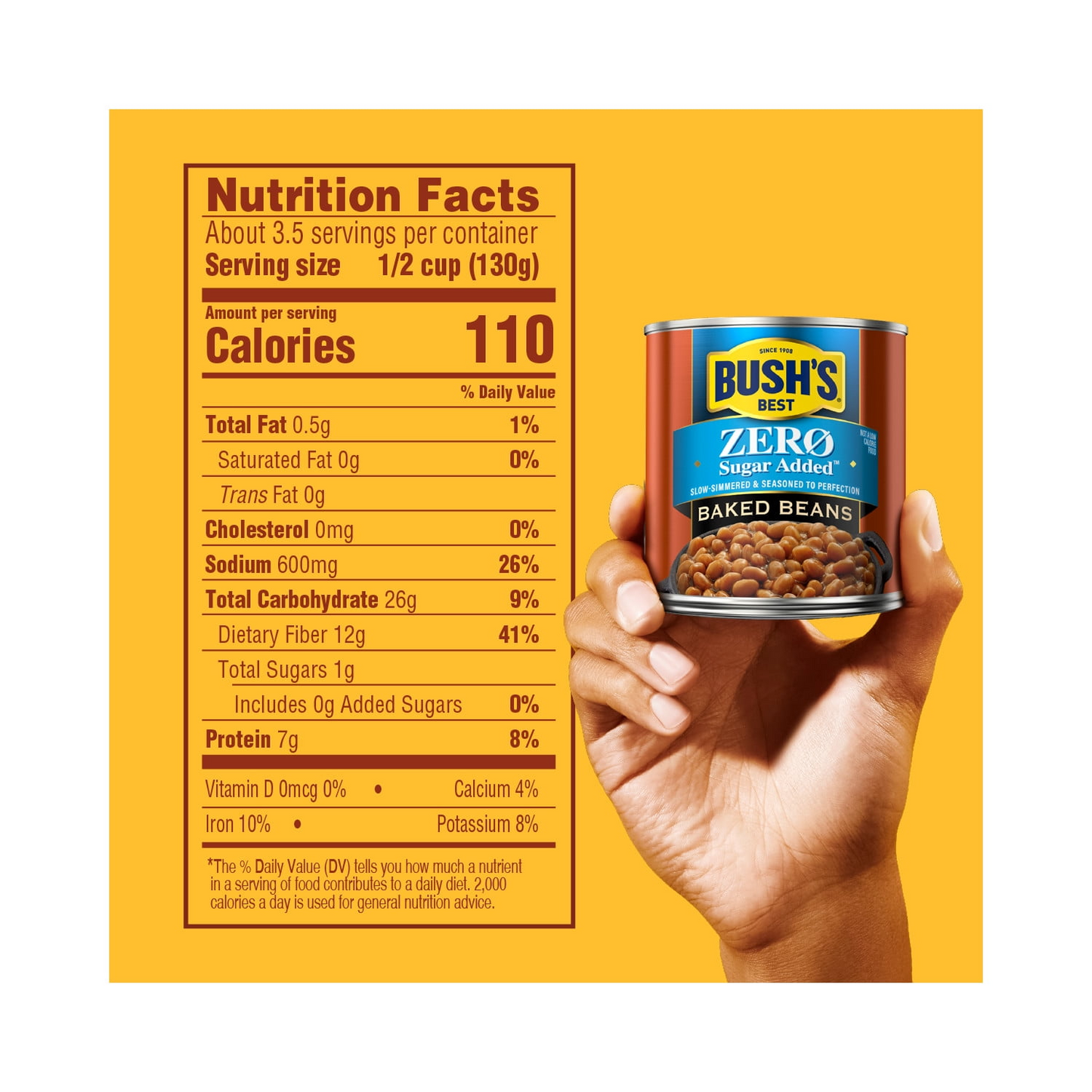 Bush's Zero Sugar Added Baked Beans, Canned Beans, 15.8 oz Can