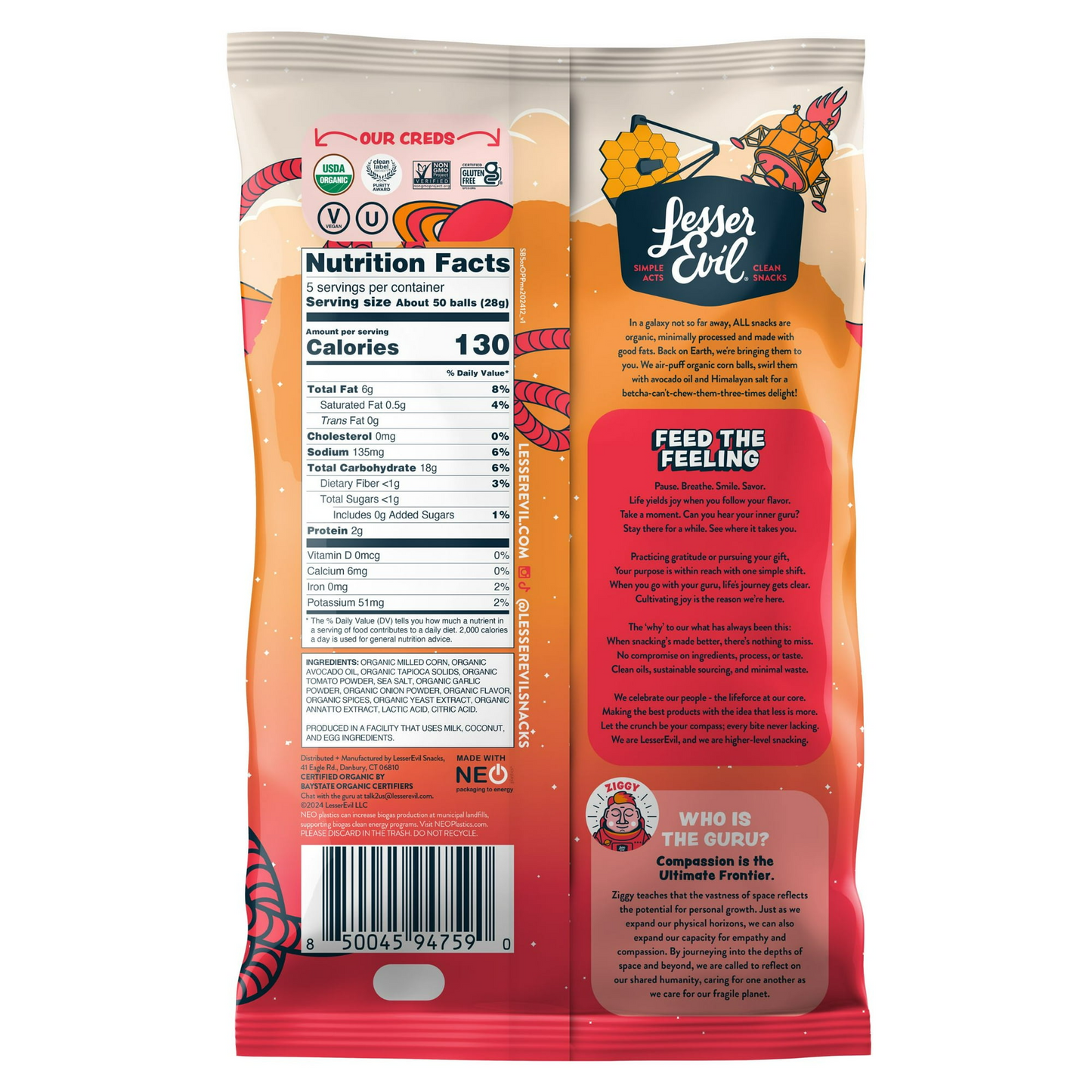 LesserEvil Space Balls, Outer Planet Pizza, 5 oz