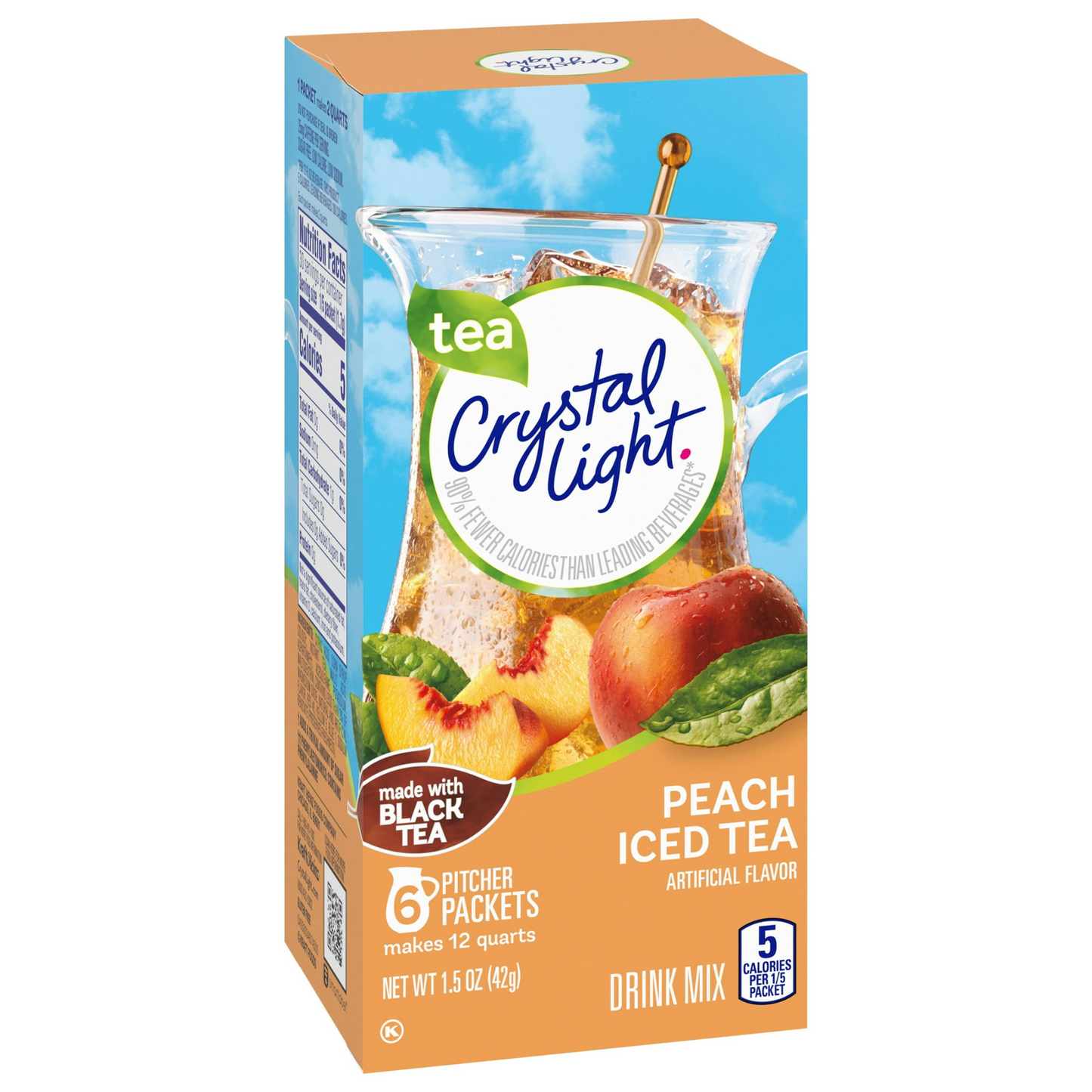 Crystal Light Peach Iced Tea Artificially Flavored Powdered Drink Mix, 6 Count Pitcher Packets