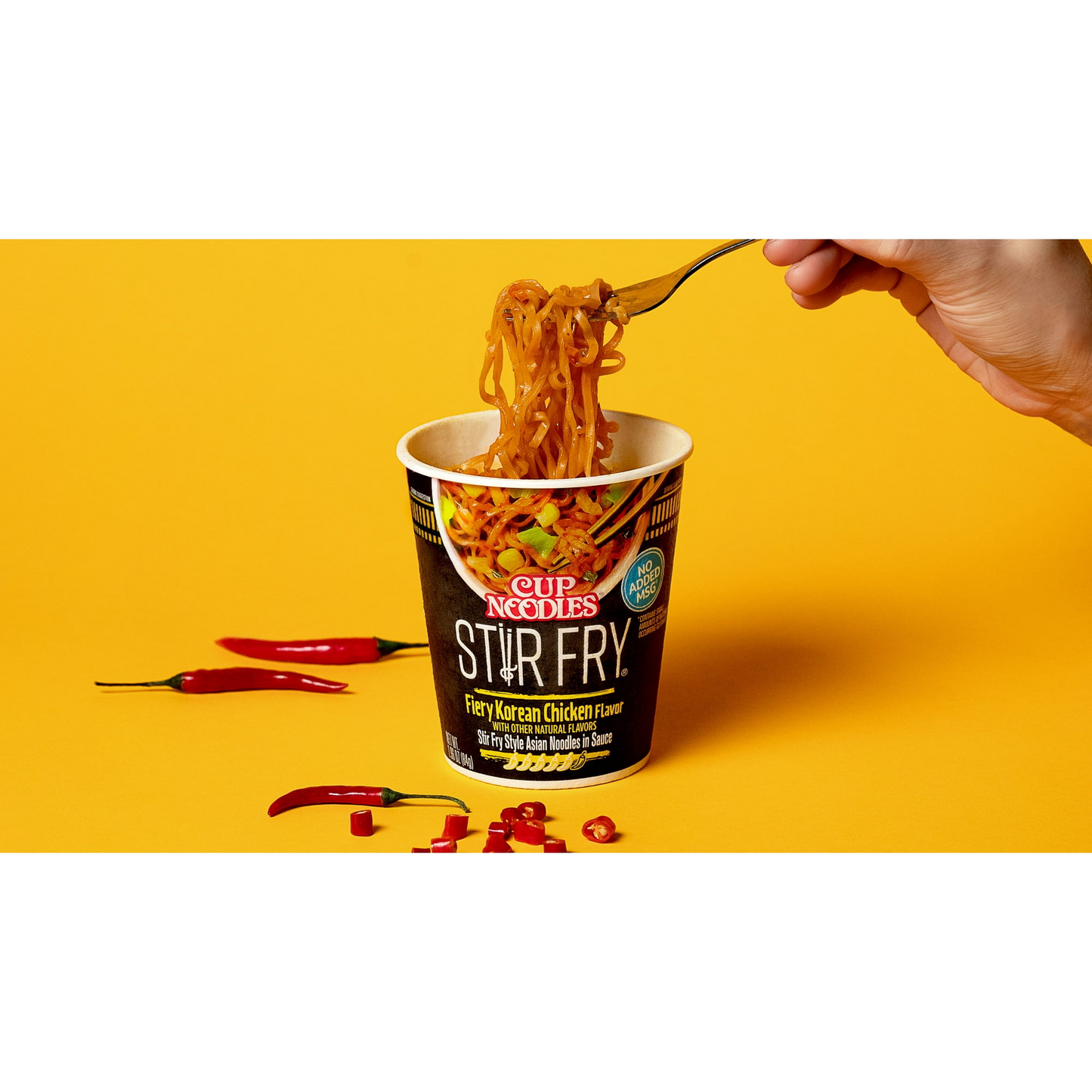Nissin Foods Cup Noodles Stir Fry Ramen Noodles, Fiery Korean Chicken Flavor, 2.36 oz Cup, Shelf-Stable