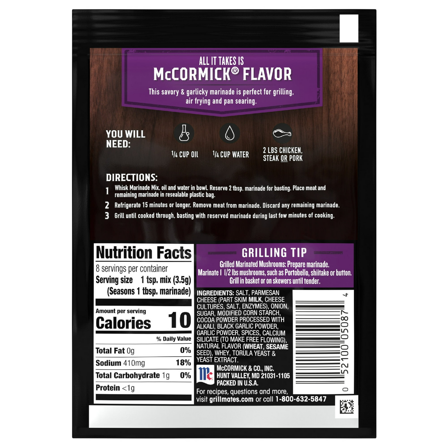 McCormick GRILL MATES Black Garlic Parmesan Marinade Mix, 1.0 oz Packet
