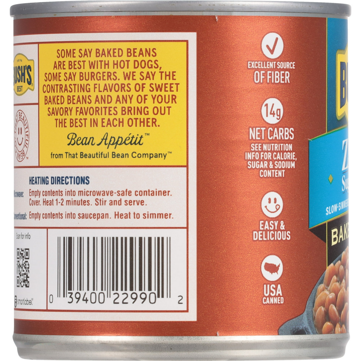 Bush's Zero Sugar Added Baked Beans, Canned Beans, 15.8 oz Can