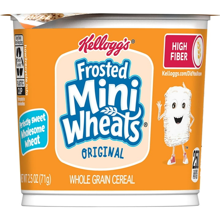 Kellogg's Frosted Mini-Wheats Cold Breakfast Cereal Cup, High-Fiber, Whole Grain, Original, 2.5oz Cup (1 Cup)