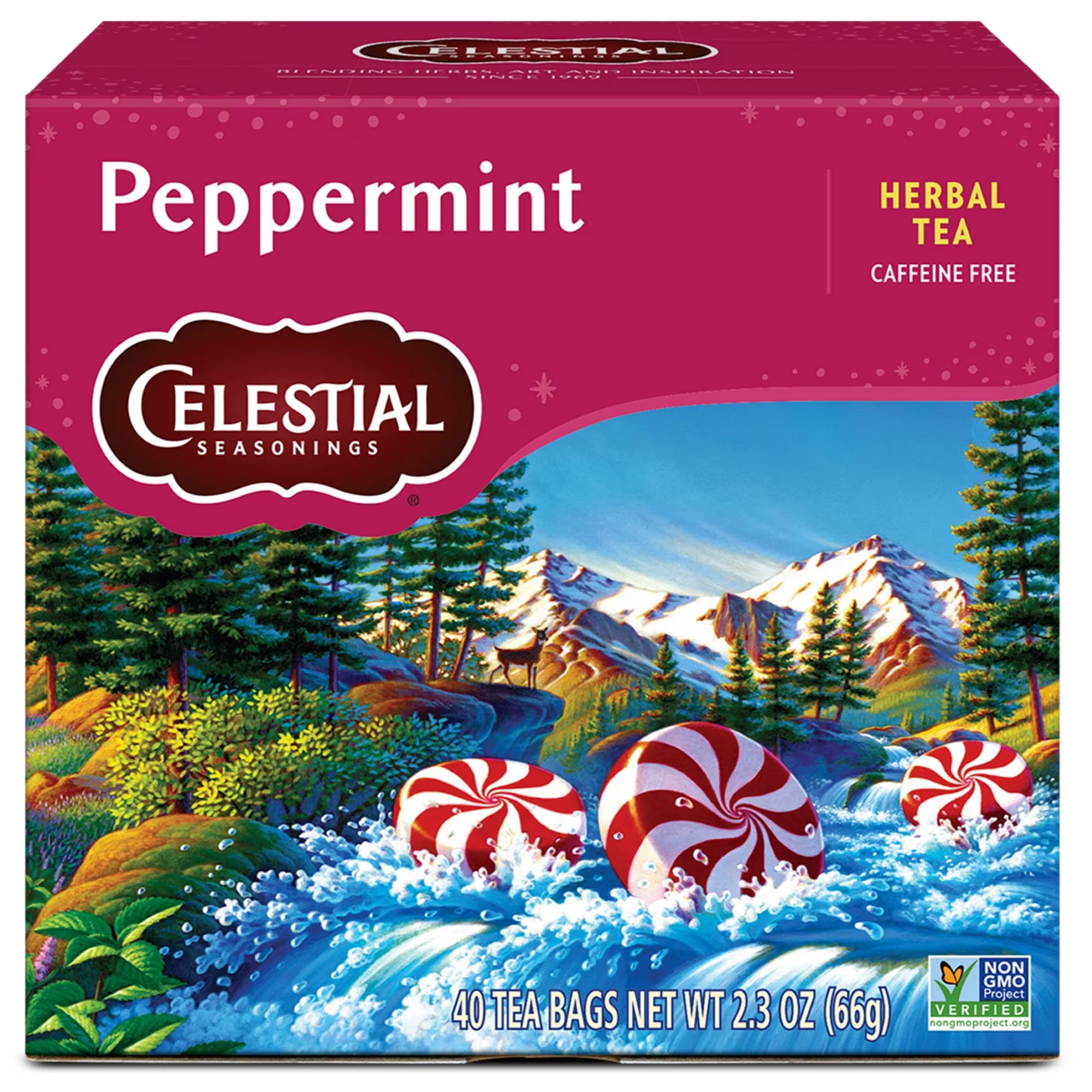 Celestial Seasonings Peppermint Herbal Tea Refreshing Caffeine-Free Mint Tea Bags (40 Count)