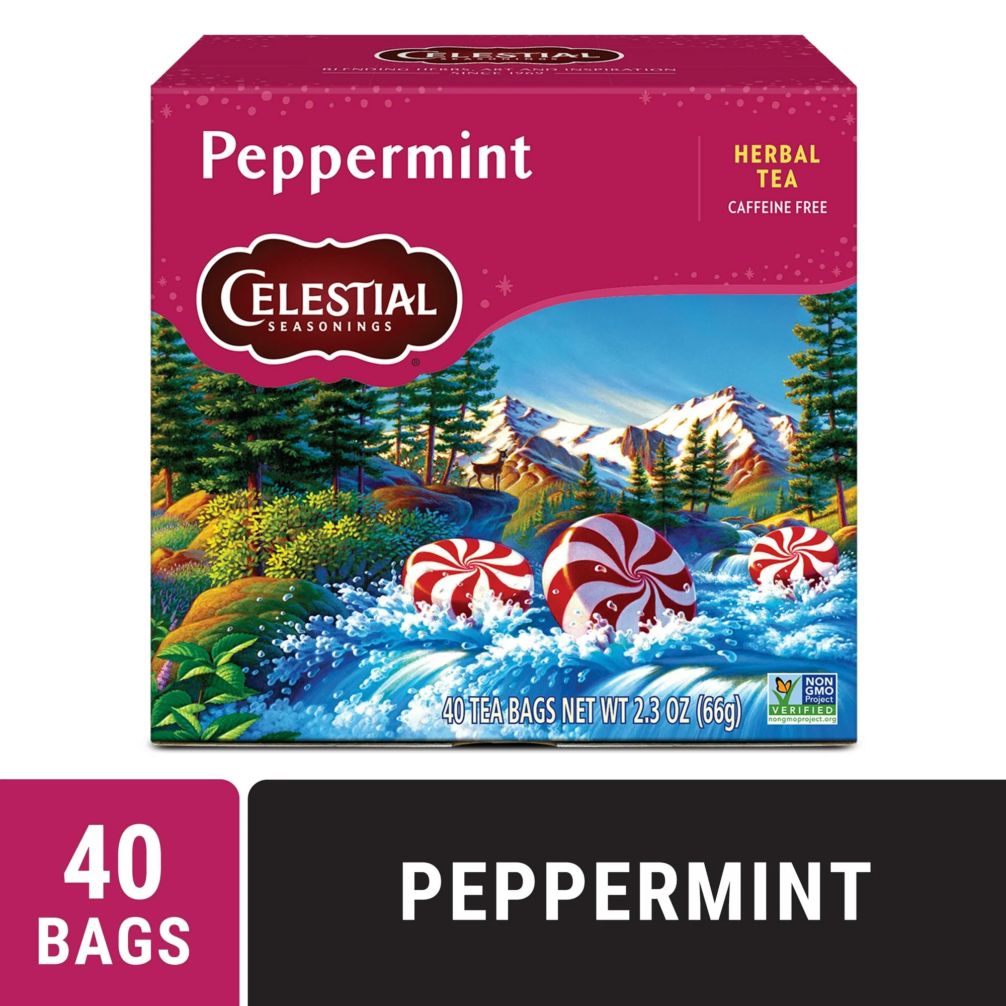 Celestial Seasonings Peppermint Herbal Tea Refreshing Caffeine-Free Mint Tea Bags (40 Count)