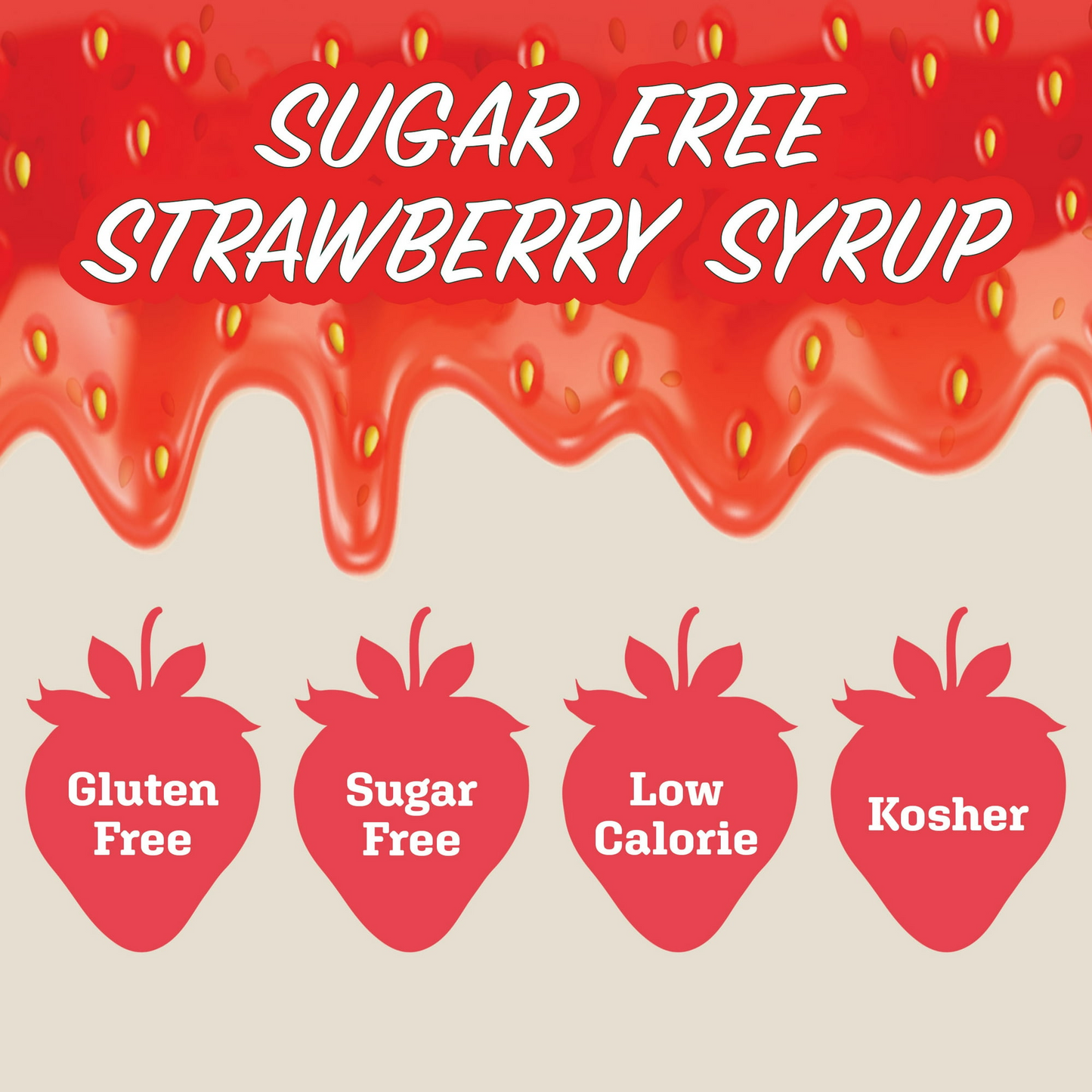Maple Grove Farms Sugar Free Strawberry Syrup, Low Calorie Syrup, 24 fl oz Bottle