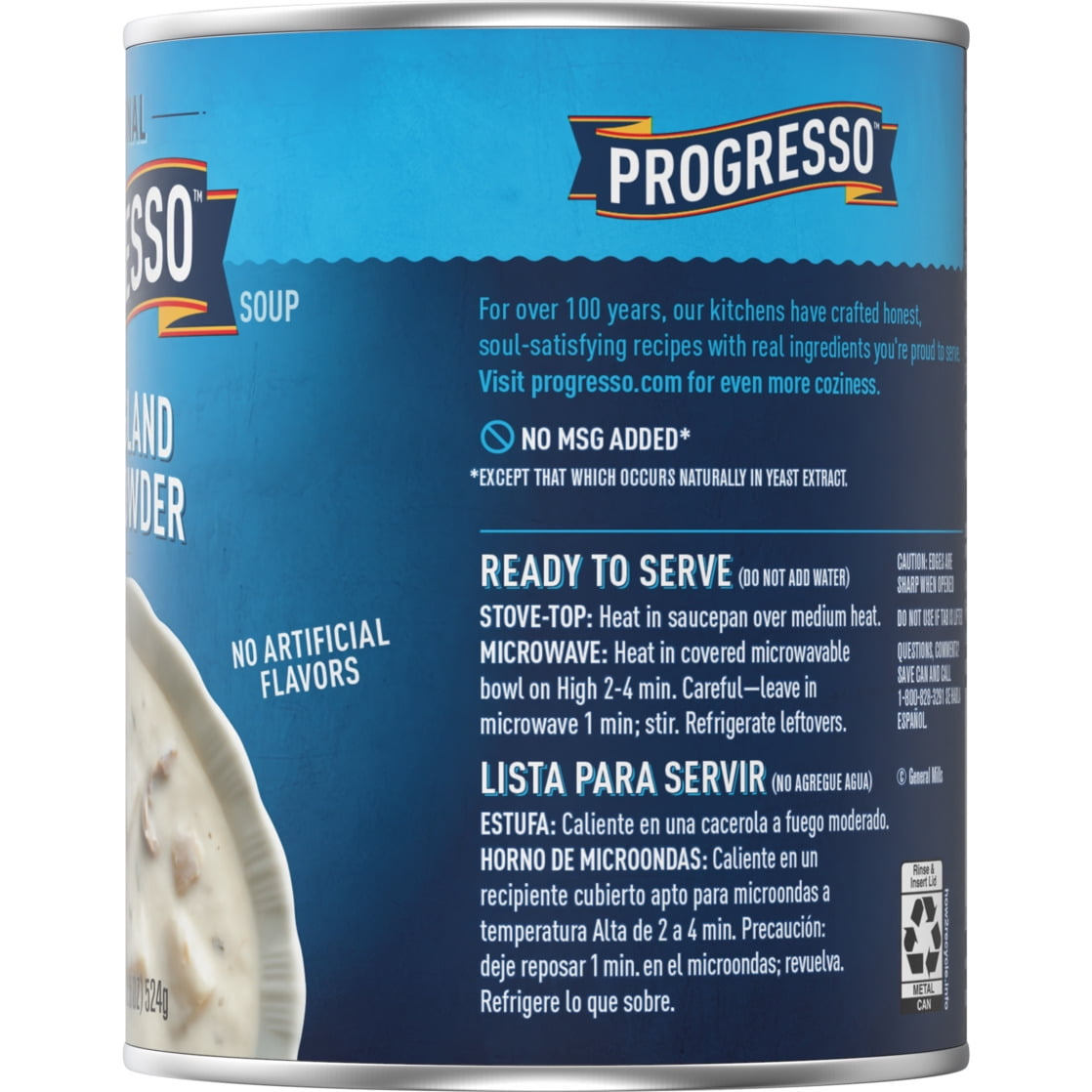 Progresso New England Clam Chowder Soup, Traditional Canned Soup, Gluten Free, 18.5 oz