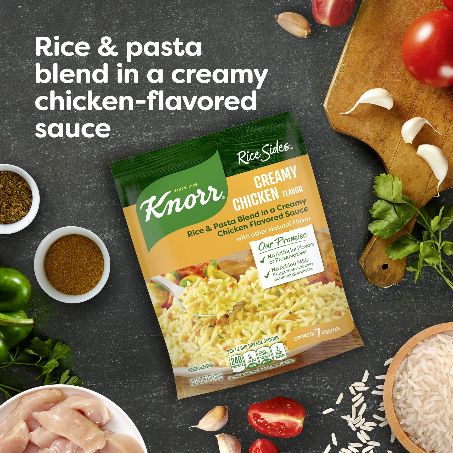 Knorr No Artificial Flavors Creamy Chicken Parboiled Rice Cooks in 7 Minutes, 5.7 oz Regular Pouch