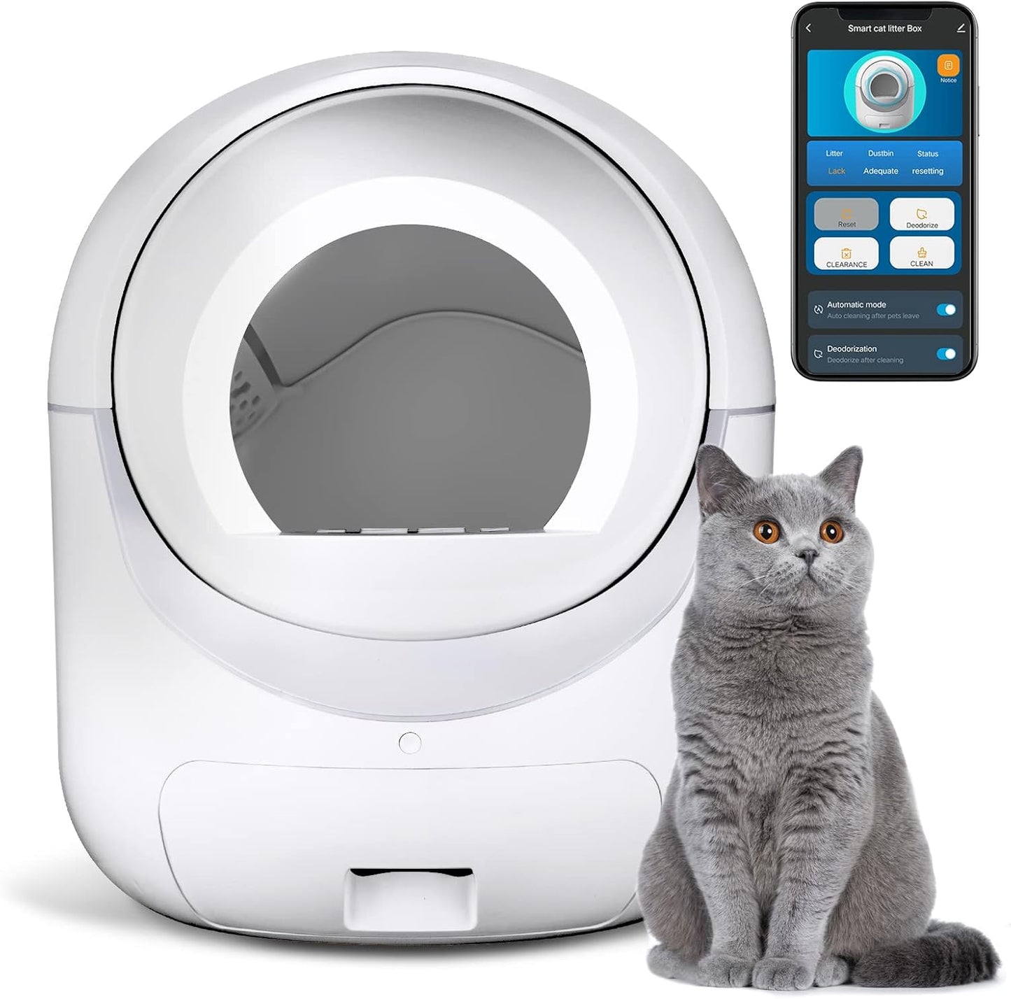 Self-Cleaning Cat Litter Box, Automatic Cat Litter Box with APP Control, Safety Sensors, Odor Isolation & Health Monitoring