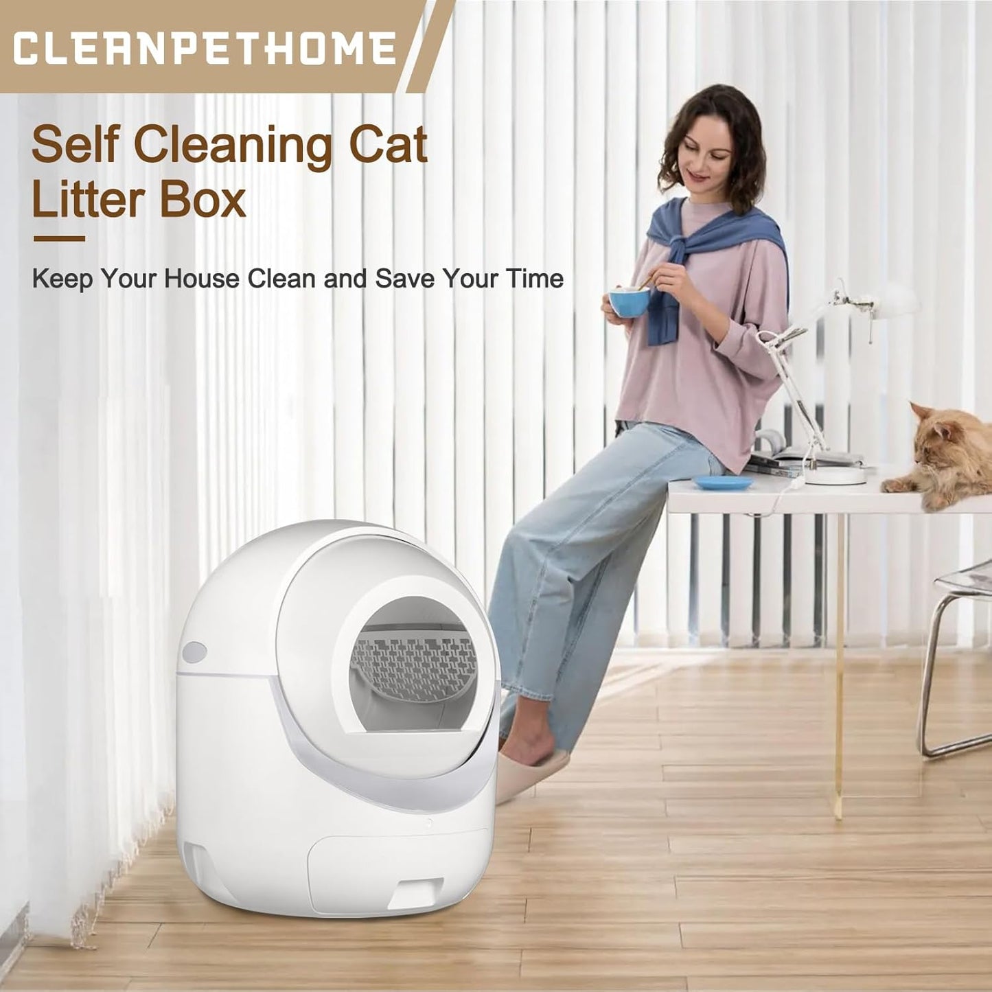 Self-Cleaning Cat Litter Box, Automatic Cat Litter Box with APP Control, Safety Sensors, Odor Isolation & Health Monitoring