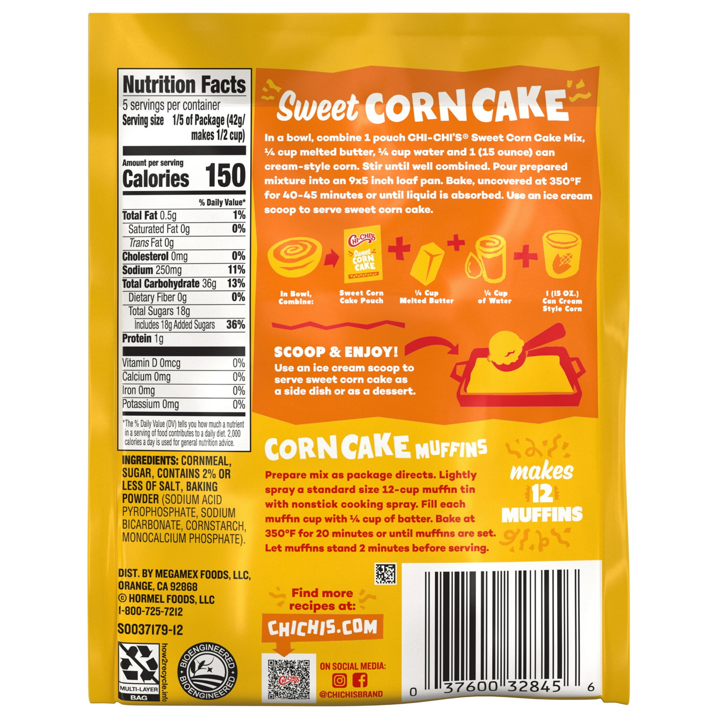 CHI-CHI'S Sweet Corn Cake Mix, Shelf-Stable, 7.4 oz Pouch, (12 Count)