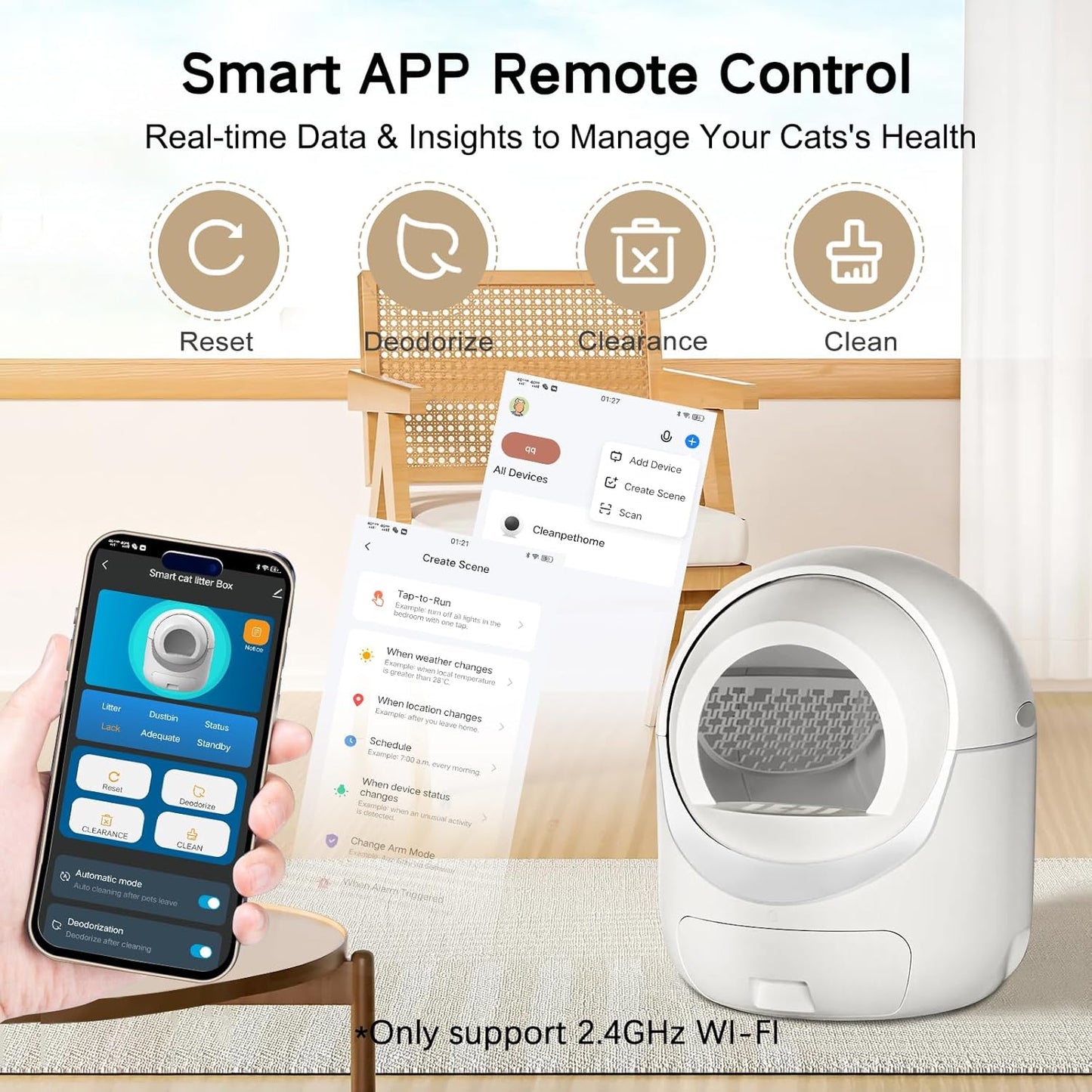 Self-Cleaning Cat Litter Box, Automatic Cat Litter Box with APP Control, Safety Sensors, Odor Isolation & Health Monitoring