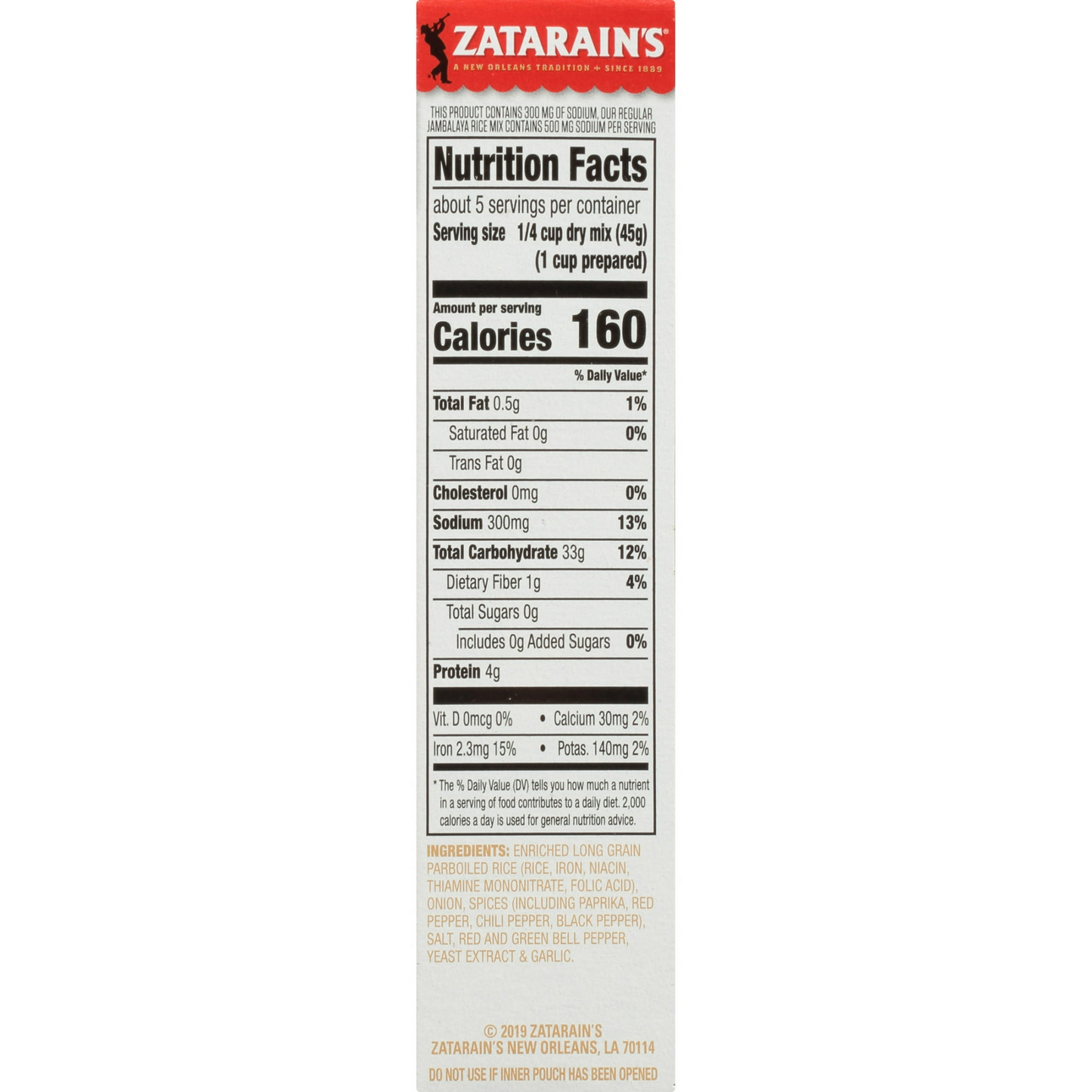 Zatarain's Reduced Sodium Jambalaya, 8.0 oz Box