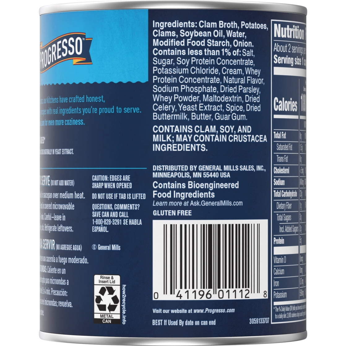 Progresso New England Clam Chowder Soup, Traditional Canned Soup, Gluten Free, 18.5 oz
