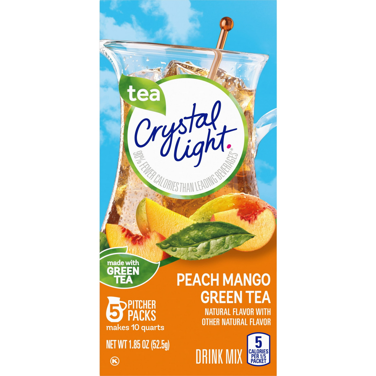 Crystal Light Peach Mango Green Tea Sugar Free Drink Mix, 5 Ct Pitcher Packets