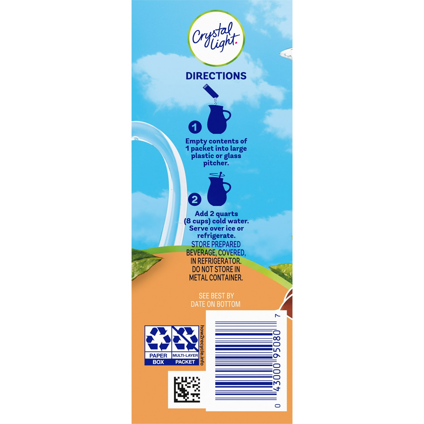 Crystal Light Peach Iced Tea Artificially Flavored Powdered Drink Mix, 6 Count Pitcher Packets