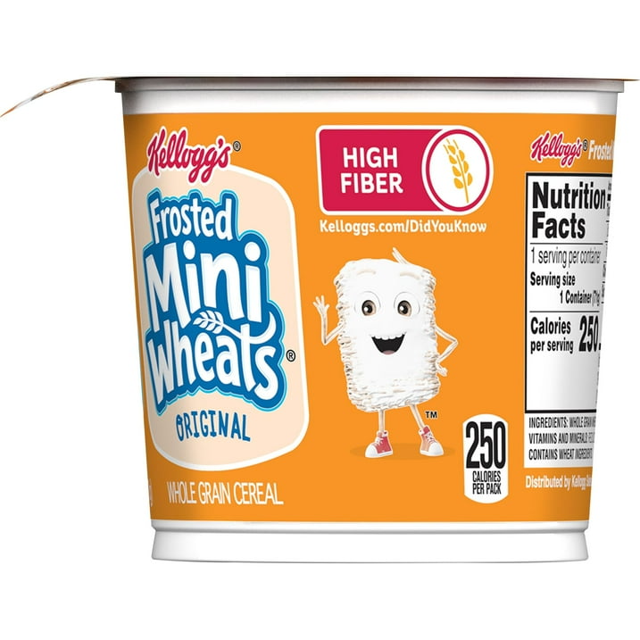 Kellogg's Frosted Mini-Wheats Cold Breakfast Cereal Cup, High-Fiber, Whole Grain, Original, 2.5oz Cup (1 Cup)