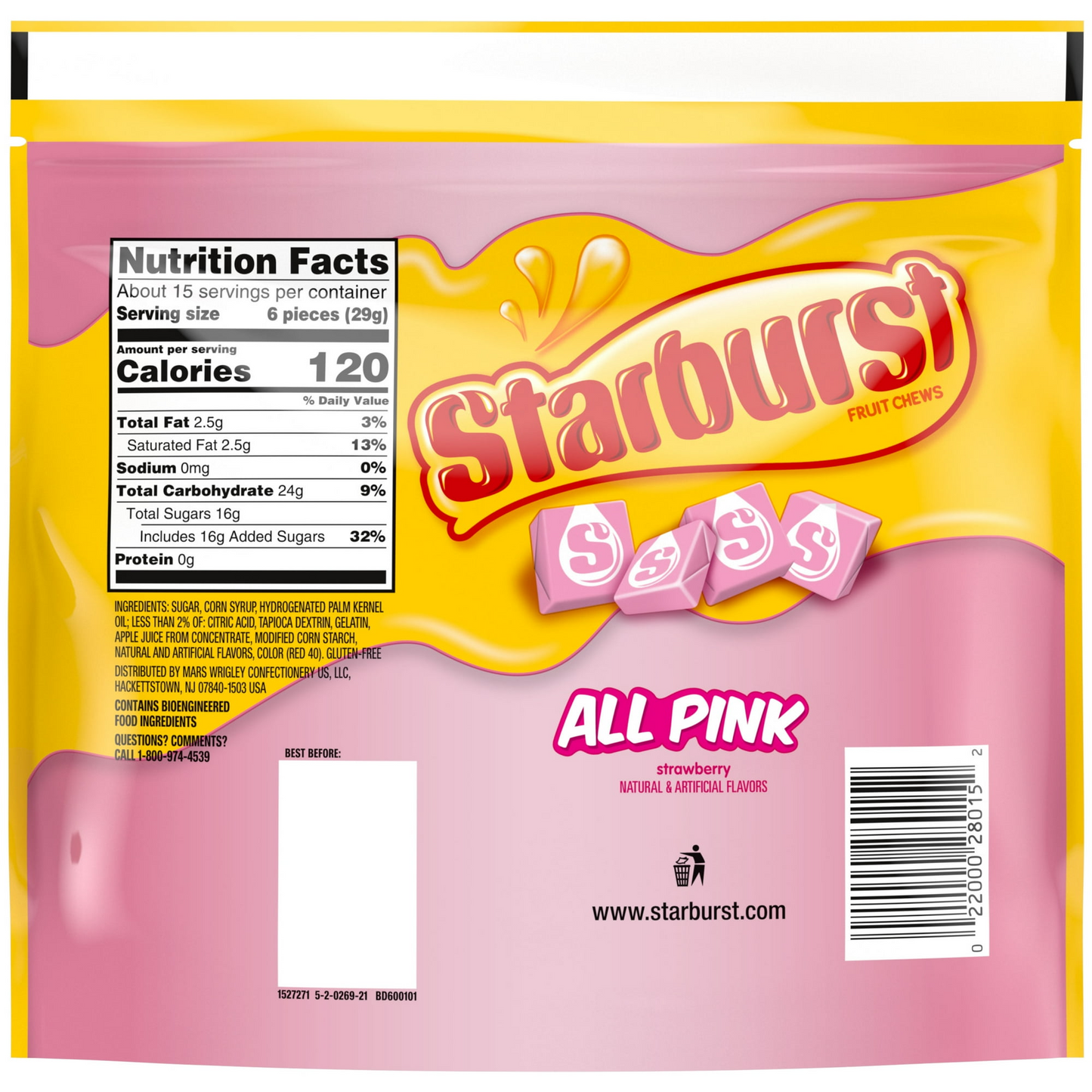 Starburst All Pink Fruit Chews Chewy Candy, Sharing Size, 15.6 oz Bag
