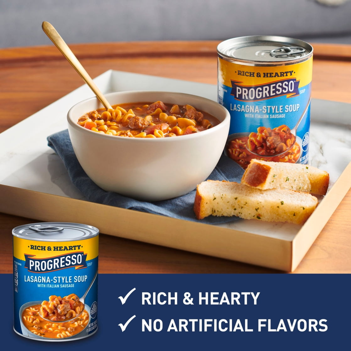 Progresso Rich & Hearty, Lasagna-Style Soup With Italian Sausage, Canned Soup, 18.5 oz.