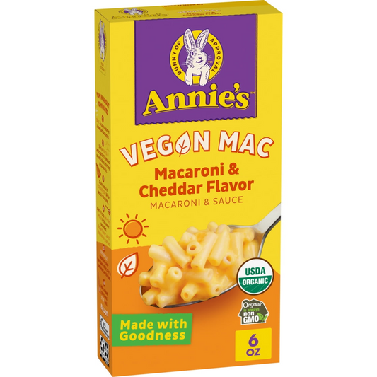 Annie's Vegan Mac and Cheddar Flavor Pasta and Sauce, Organic, Plant Based, 6 oz