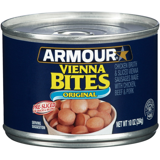 Armour Original Vienna Bites, 10 oz Can – Flavorful Ready-to-Eat Snack or Recipe Ingredient