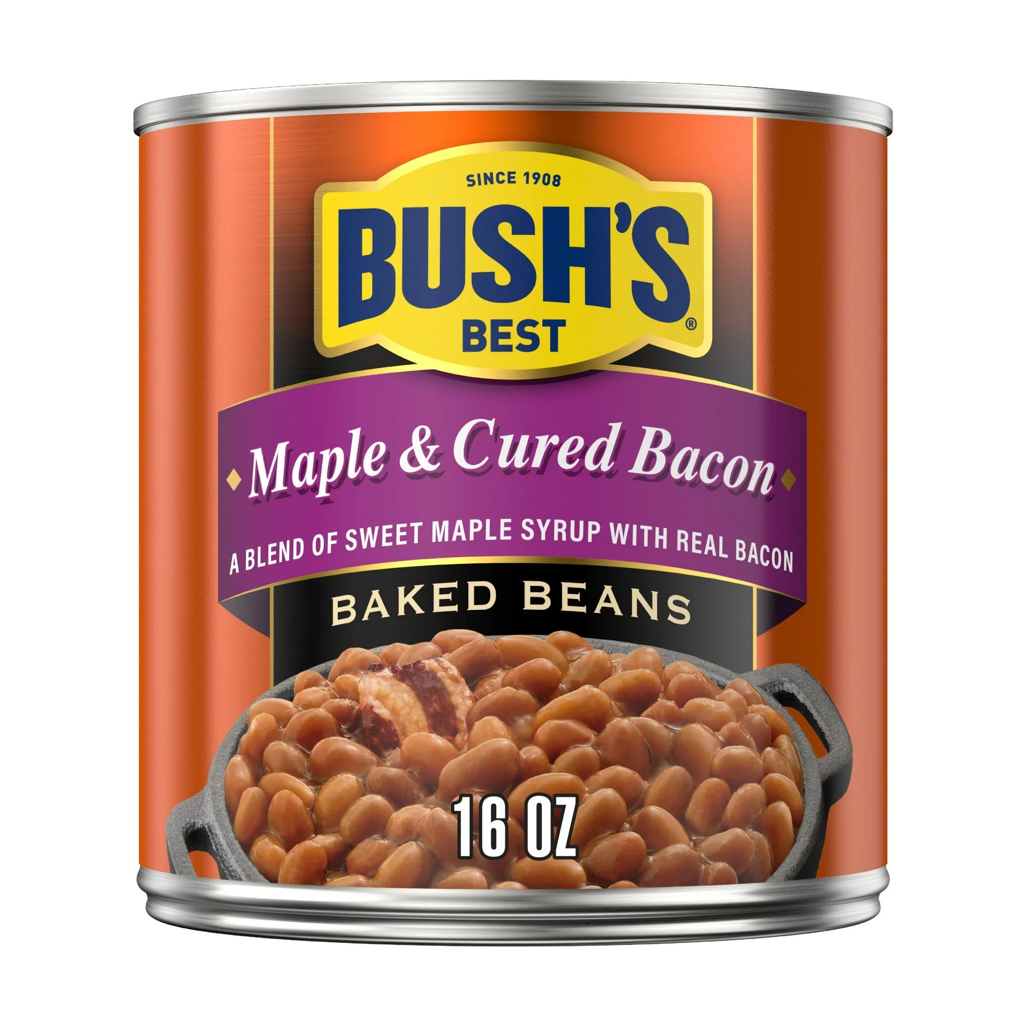(1 pack) Bush's Maple and Cured Bacon Baked Beans, BBQ Protein Rich Canned Beans, 16 oz Can