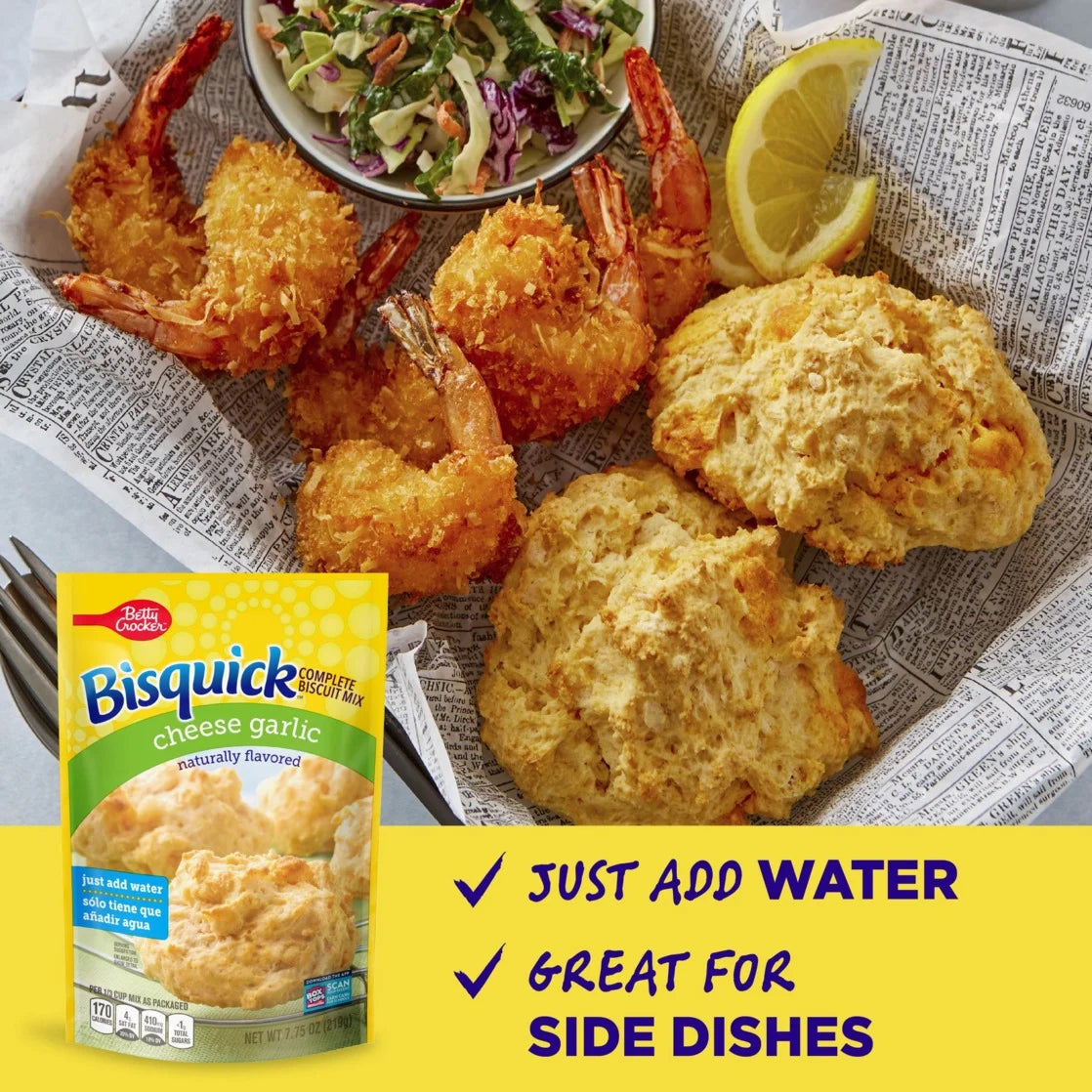 Betty Crocker Bisquick Complete Cheese Garlic Biscuit Mix,Easy homemade Cheddar Biscuits 7.75 oz