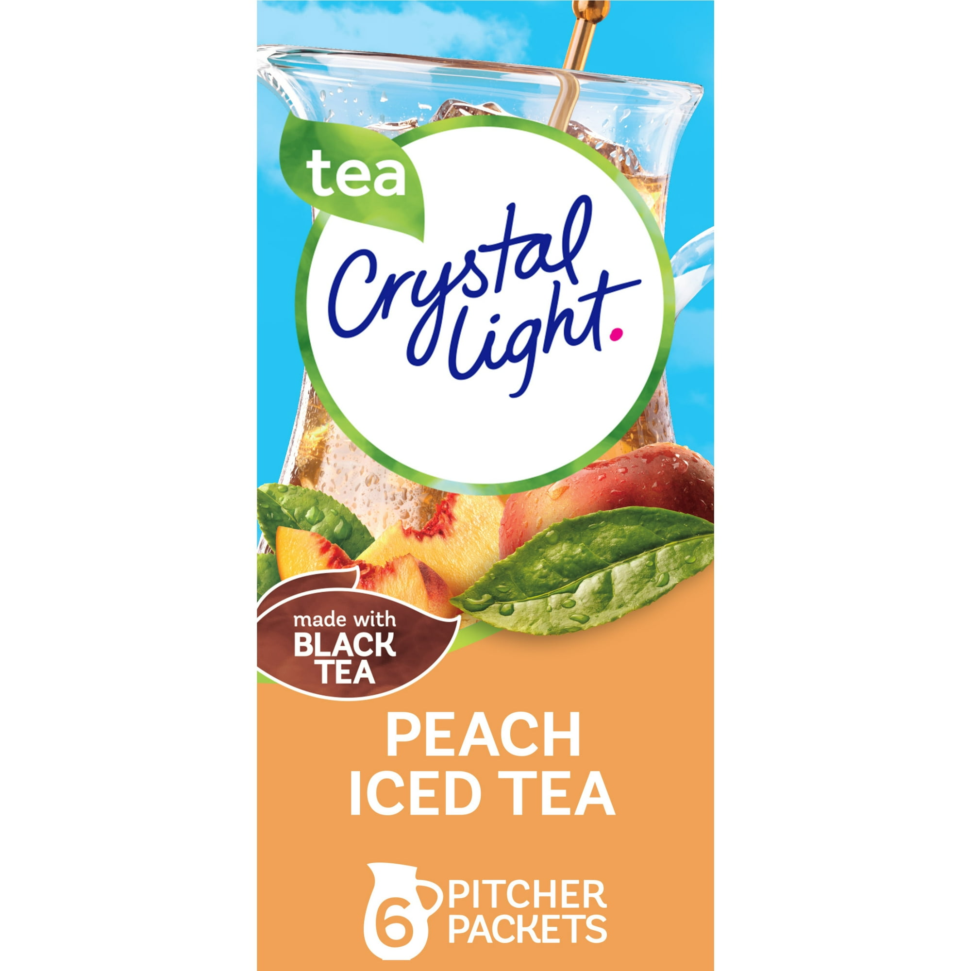 Crystal Light Peach Iced Tea Artificially Flavored Powdered Drink Mix, 6 Count Pitcher Packets