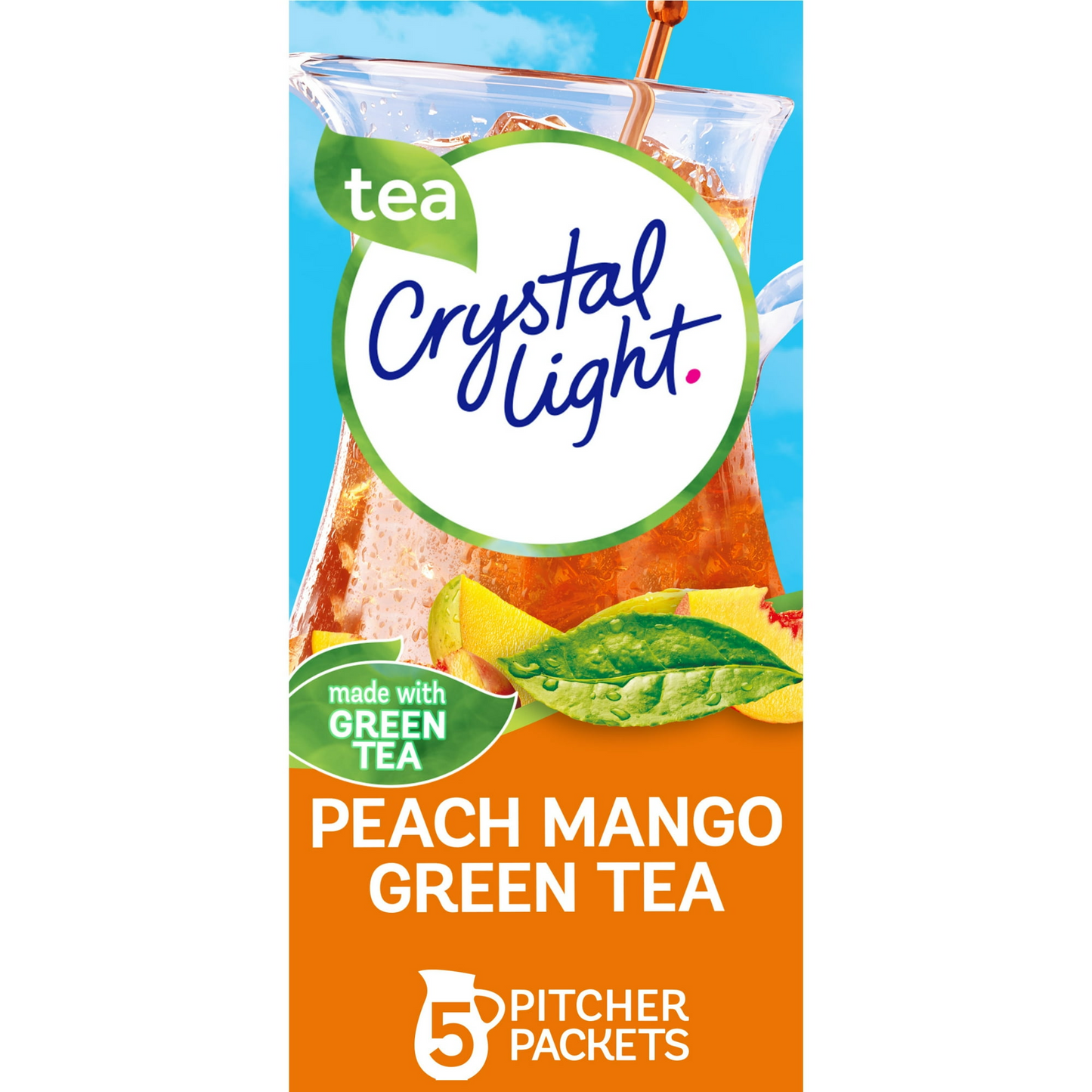 Crystal Light Peach Mango Green Tea Sugar Free Drink Mix, 5 Ct Pitcher Packets