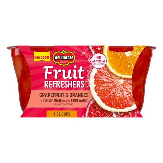 Del Monte Fruit refreshers Grapefruit and Oranges Fruit Cup Snacks in Sweetened Water, 7 oz Cup (Pack of 2)