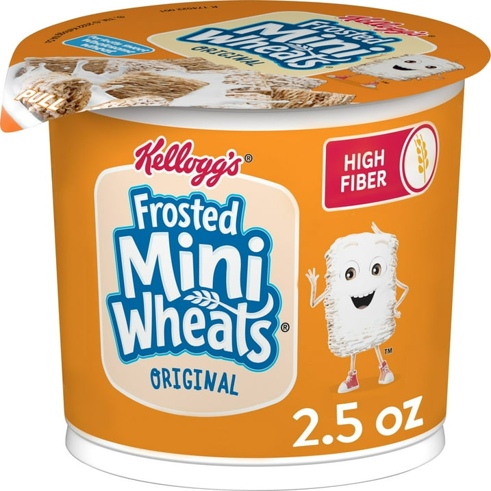 Kellogg's Frosted Mini-Wheats Cold Breakfast Cereal Cup, High-Fiber, Whole Grain, Original, 2.5oz Cup (1 Cup)