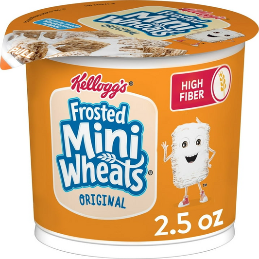 Kellogg's Frosted Mini-Wheats Cold Breakfast Cereal Cup, High-Fiber, Whole Grain, Original, 2.5oz Cup (1 Cup)