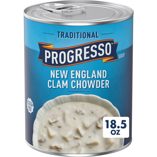 Progresso New England Clam Chowder Soup, Traditional Canned Soup, Gluten Free, 18.5 oz
