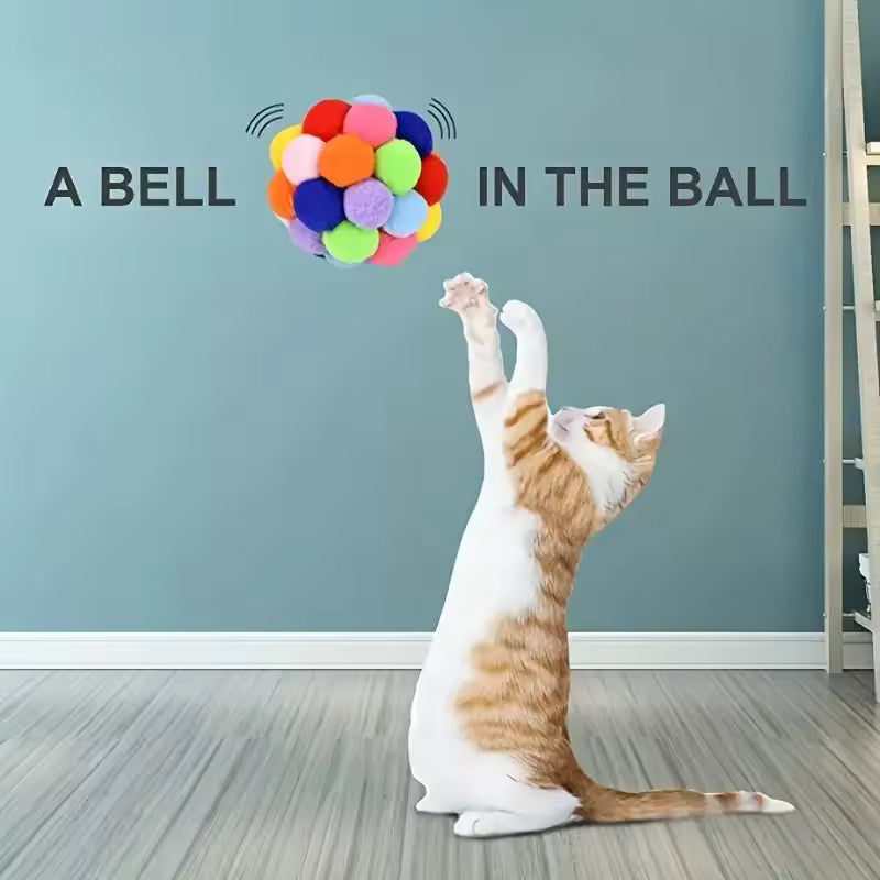 1/3PCS Cat Toys Cat Plush Ball Toy Pet Elastic Bell Ball Self Hi Ball Playing Cat Colorful Woolen Ball