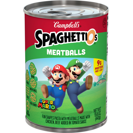 SpaghettiOs Super Mario Bros Canned Pasta with Meatballs, 15.6 oz Can