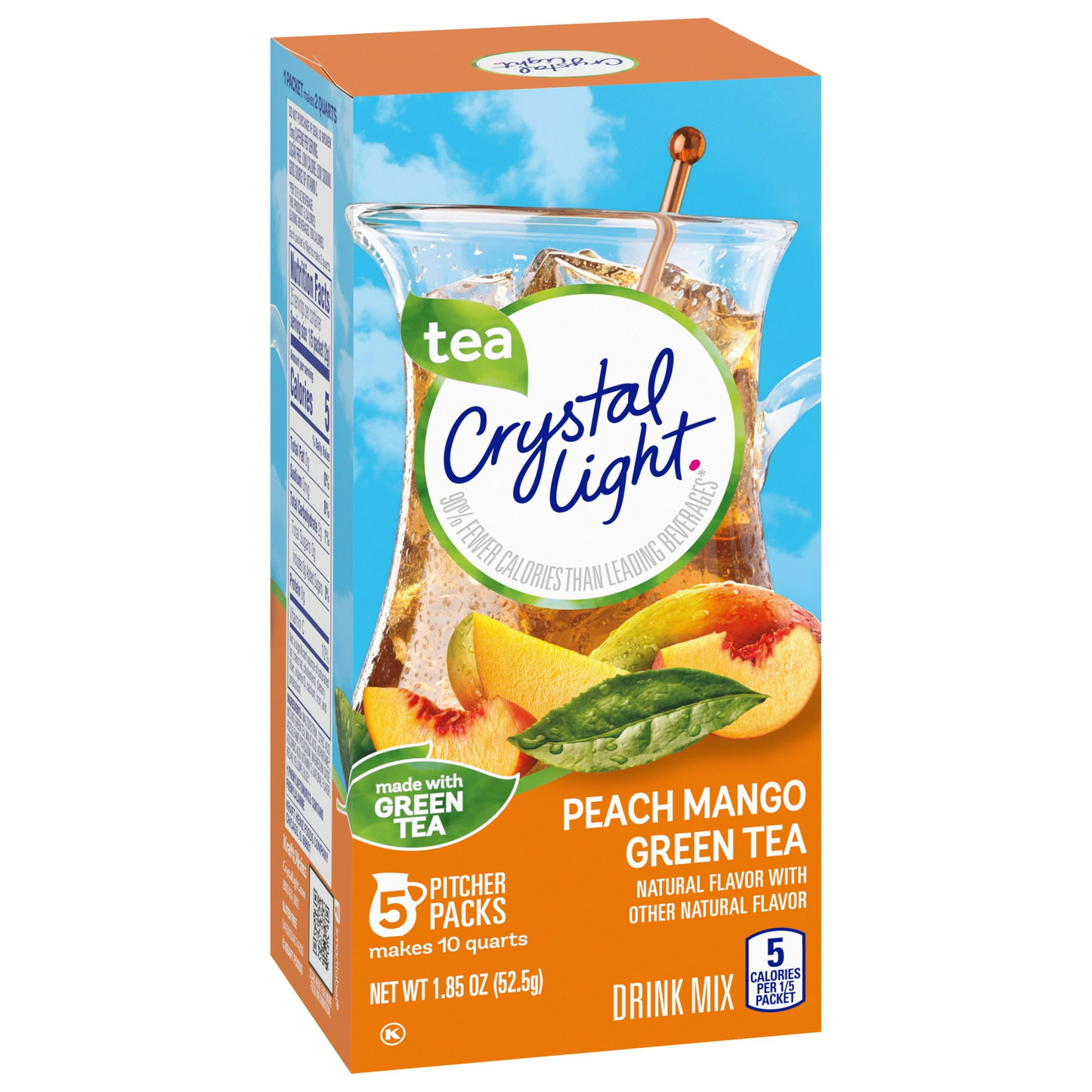 Crystal Light Peach Mango Green Tea Sugar Free Drink Mix, 5 Ct Pitcher Packets