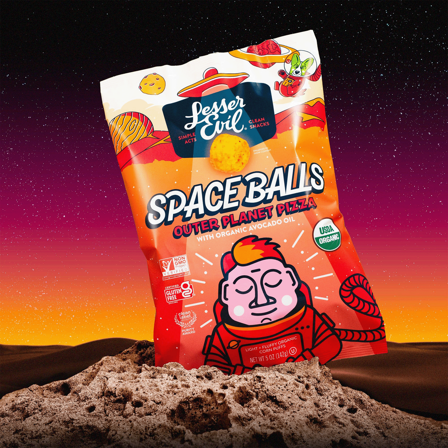 LesserEvil Space Balls, Outer Planet Pizza, 5 oz