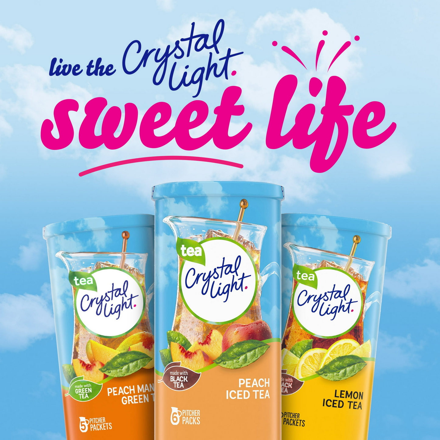 Crystal Light Peach Iced Tea Artificially Flavored Powdered Drink Mix, 6 Count Pitcher Packets