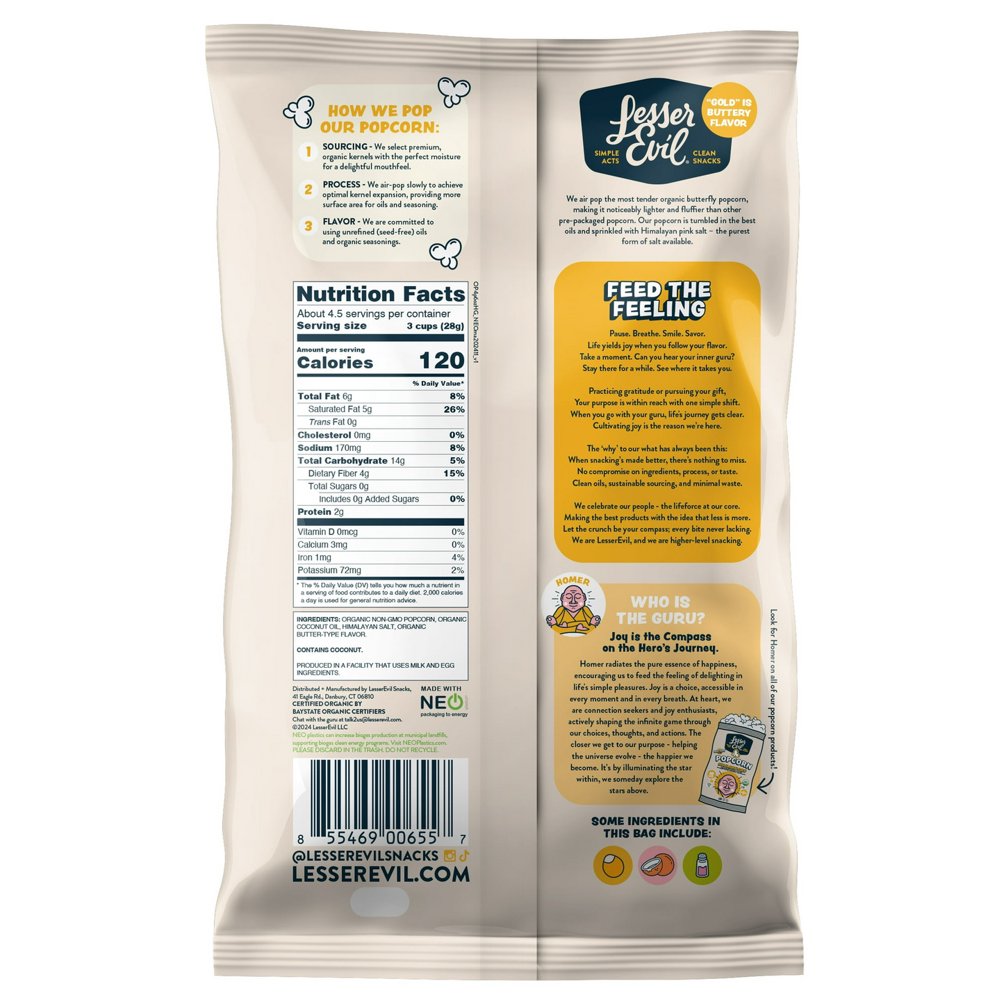 Lesserevil, Organic Popcorn, Himalayan Gold, Gluten-Free, 4.6oz