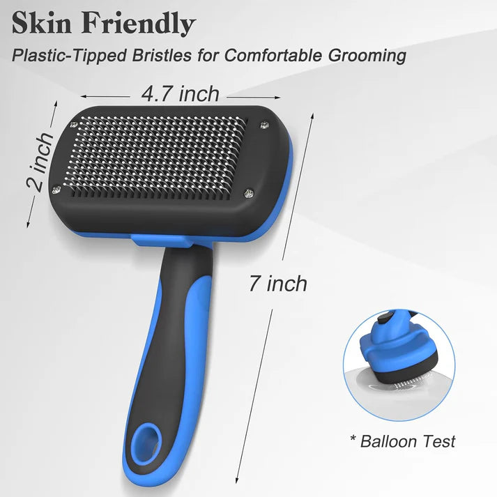 Swihauk Self Cleaning Slicker Brush – Gentle Deshedding Grooming Tool for Dogs & Cats – Blue