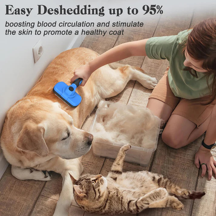 Swihauk Self Cleaning Slicker Brush – Gentle Deshedding Grooming Tool for Dogs & Cats – Blue